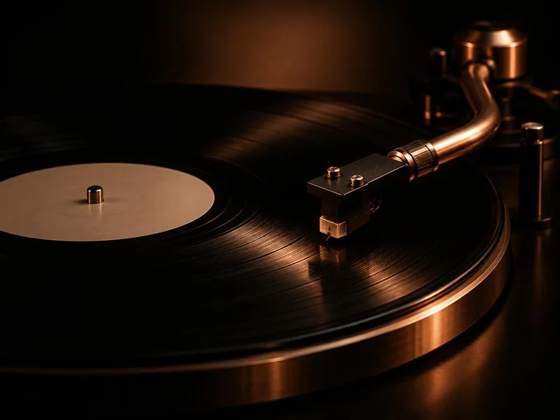A tonearm lifting off a record at the run-out groove